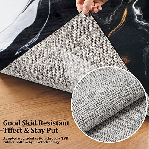 Hallway Runner Rug, Luxury Modern Abstract Marble Texture Carpet For Entryways Hallways Bedroom Laundry Room Kitchen Washable Non Slip Runner (Black, 2X6 Ft) #TOP4