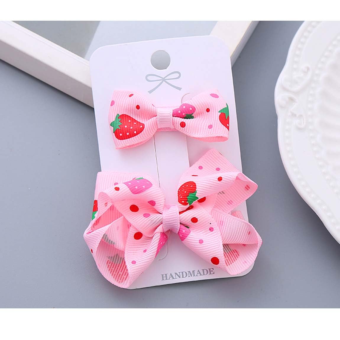 Baby Girls Pink Strawberry Hair Bow Clip Alligator Pink Bow Hair Clip for Toddlers Little Girls Kids 2 Pack ZFJ42 (Strawberry Pattern)