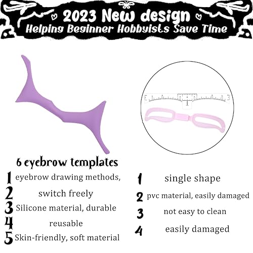 Miniatura 2 de SHANPIN Plantillas de cejas de silicona, kit de modelado de cejas, herramienta de maquillaje de cejas de silicona para cejas, plantilla reutilizable