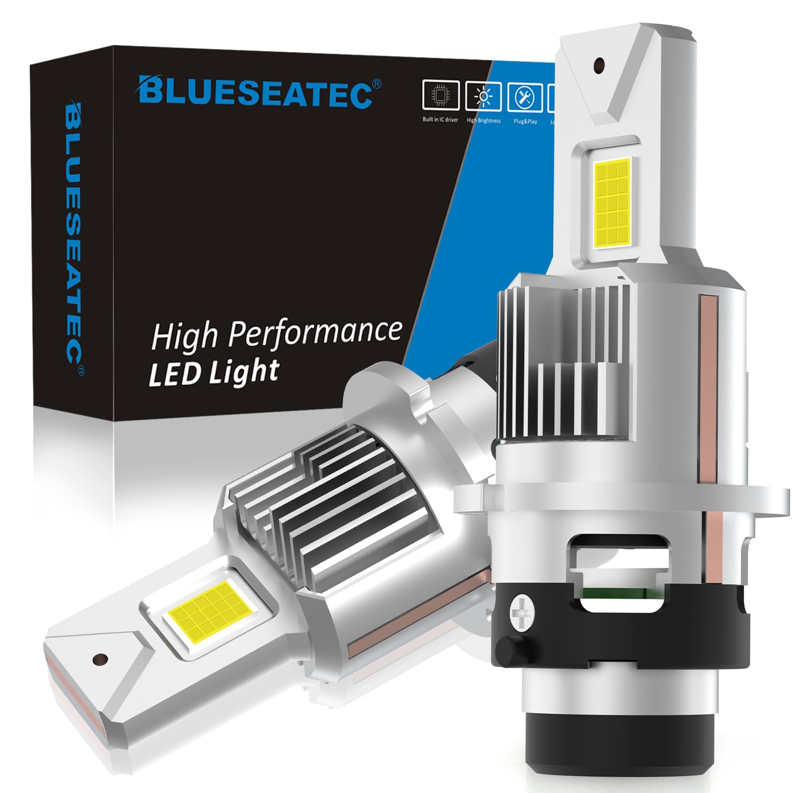 「令和8年 アップグレード版」BLUESEATEC D4S LED ヘッドライト D4R LEDバルブ 車検対応 ポン付け 爆光 5倍明るさUP 20000LM 6500K ホワイト 35W*2 純正HID交換用 DC12Vファン付き 暗区なし 加工不要 キャンセラー内蔵 静音 2個入り