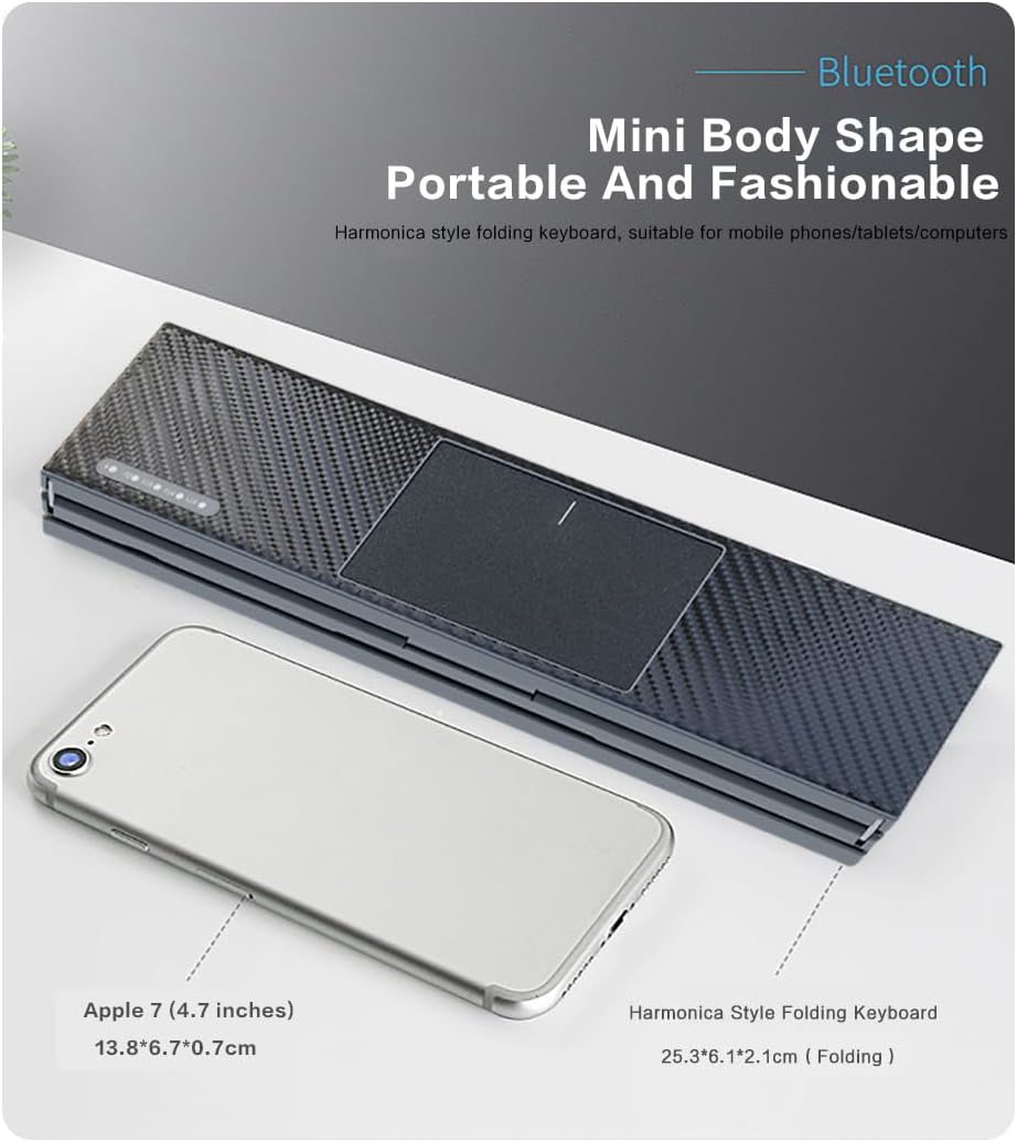 JOMAA Tri-Foldable Bluetooth Keyboard with Touchpad – Portable,mini Travel Keyboard USB-C Rechargeable Multi-Device Switching, Slim & Lightweight for iOS Android Windows Mac OS