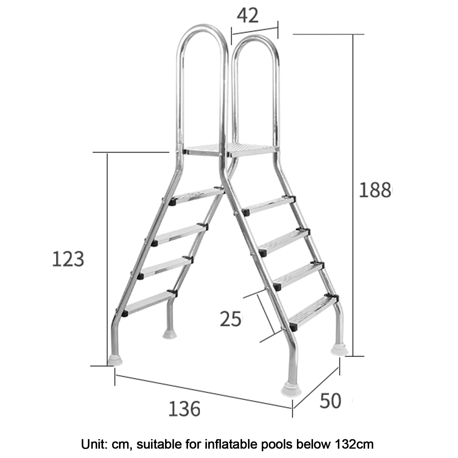 Scaletta per piscina, in acciaio inox, con gradini antiscivolo su entrambi i lati, ingresso fuori terra, supporta 299,4 kg