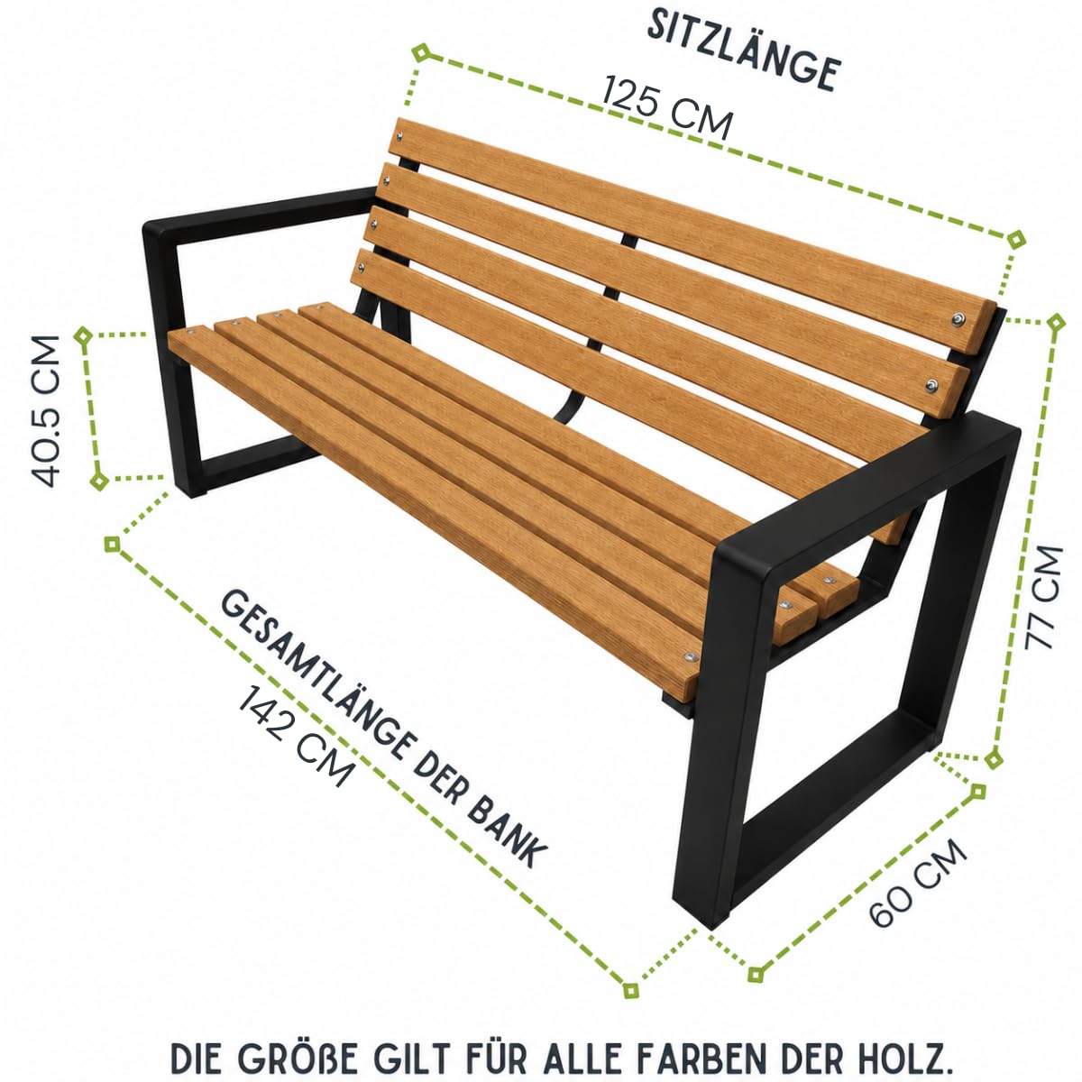 Panchina da Esterno - Panchina da Giardino e da Parco - Panca da Esterno Resistente alle Intemperie - Panchine da Esterno (Grande Pino, 125cm)