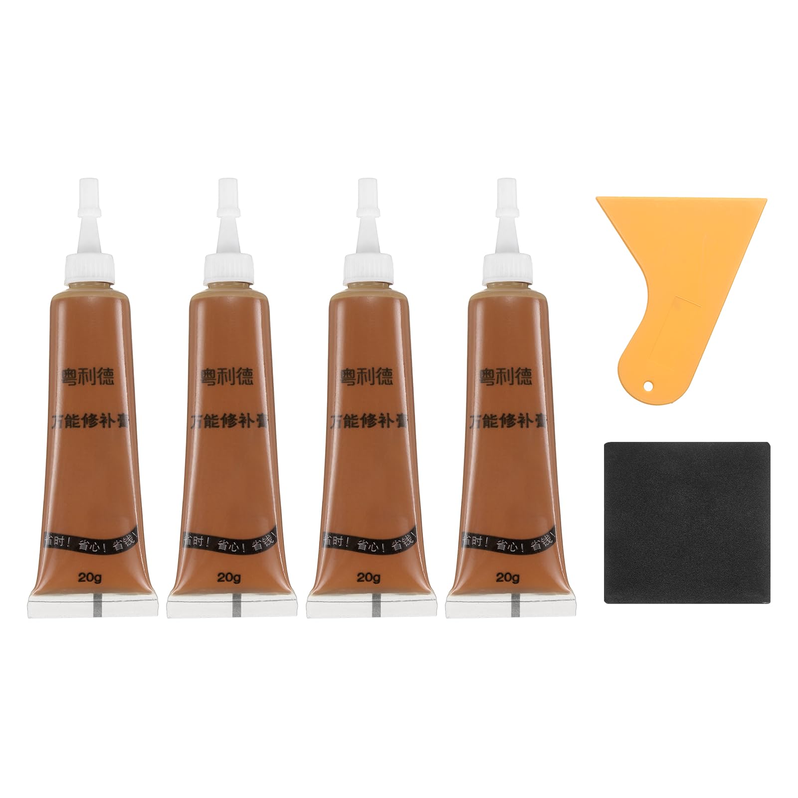 sourcing map Wood Repair Kit, 4 Pcs Touch Up Filler Wood with Scraper Sandpaper for Scratches Holes Crack Tables Desks Wooden Floors Repair Cover Ups, Red Teak