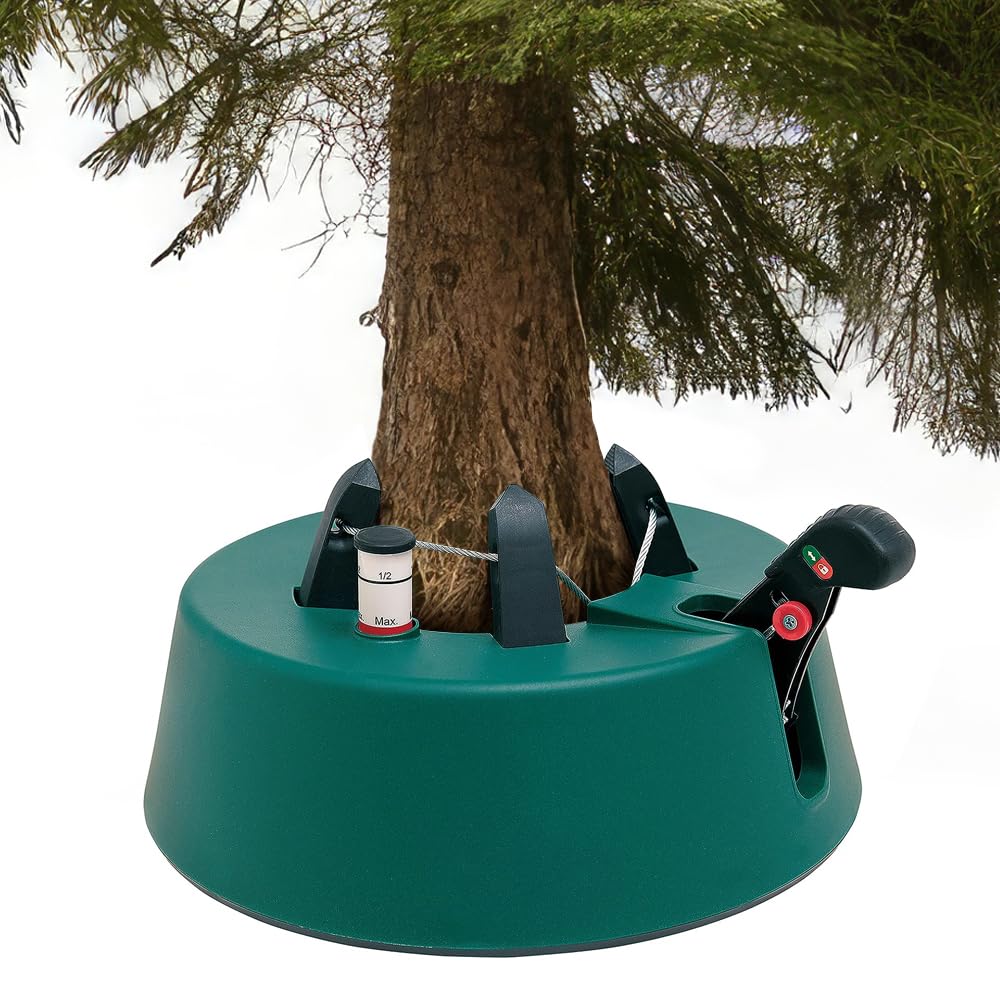 Christmas-World Christbaumständer, Modell Taunus, für Baumhöhe bis 2,25 m, Weihnachtsbaumständer Tannenbaumständer mit Fußhebelfunktion und Einseiltechnik, 2,0 Liter Wassertank, Grün