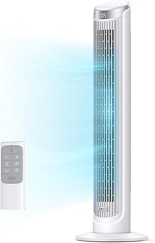 Miniatura 1 de Dreo Ventiladores de torre para dormitorio, ventiladores oscilantes de 90 para interiores, 5 velocidades, 4 modos máximo de 26 piess, temporizador