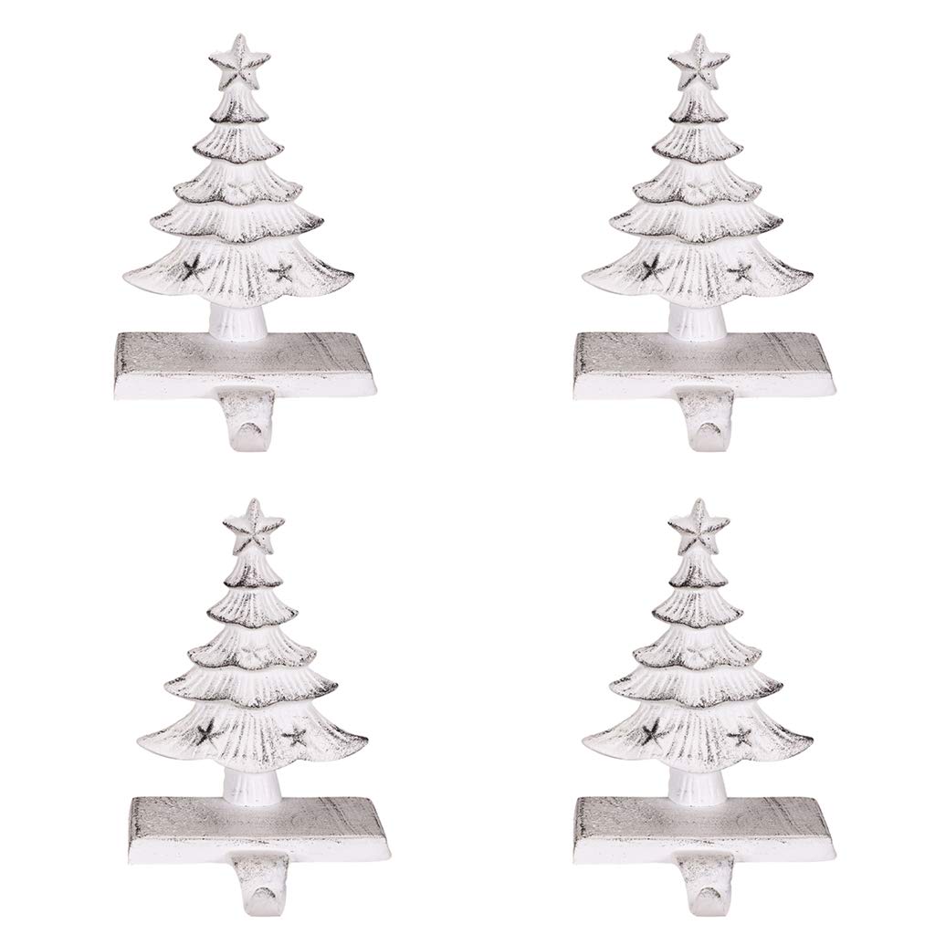 Dibor 4 Cast Iron Country Cream Christmas Tree Stocking Holder Hanging Hooks - 1kg