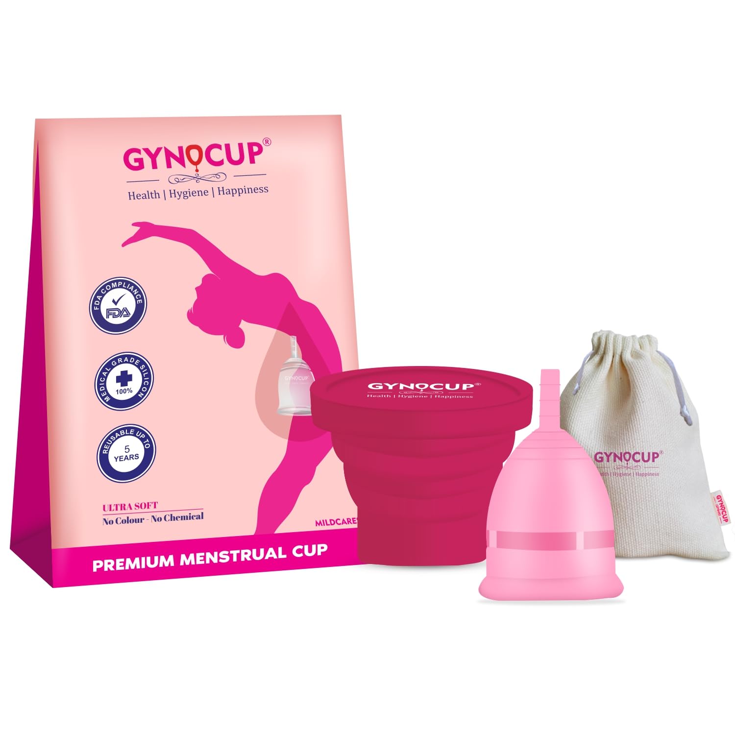 GynoCup Reusable Menstrual Cup for Women | Small Size | with Sterilizer, Menstrual Cup Ultra Soft | odor and Rash Free | No Leakage Protection Up to 10-12 Hours, FDA Approved