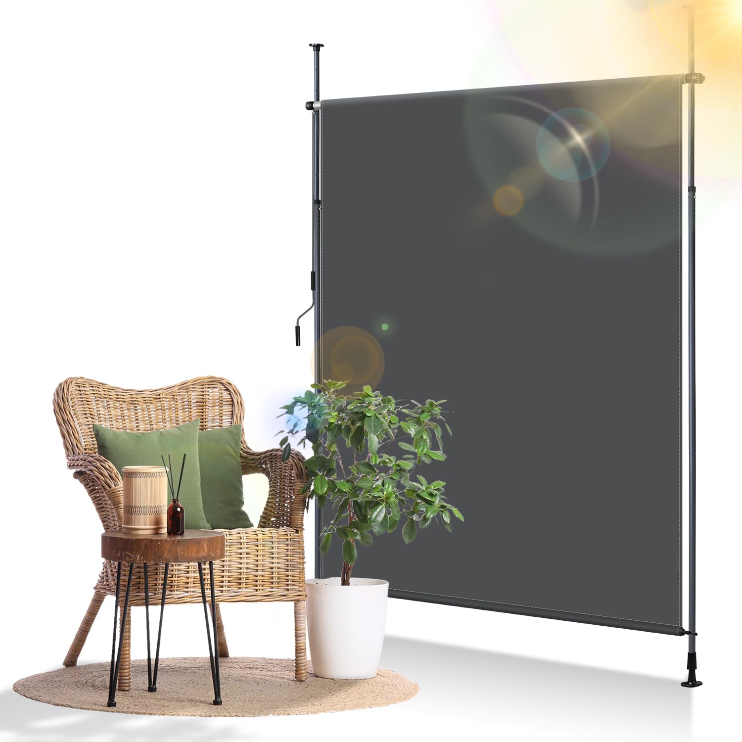 Store vertical pour extérieur, 150 x 305 cm, extensible, store vertical avec manivelle sans perçage, protection pour balcon et protection contre le vent pour jardin et terrasse, anthracite