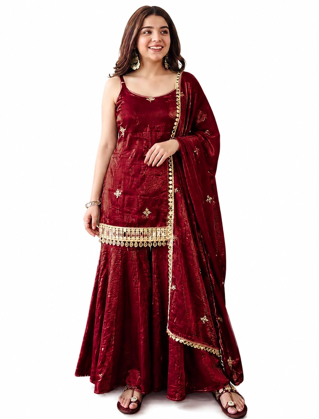 Women's Embroidered Kurta Sharara Set with Dupatta | Sleeveless Ethnic Suit Set for Festive, Wedding, Party, Traditional, Function & Celebration Wear-image-20
