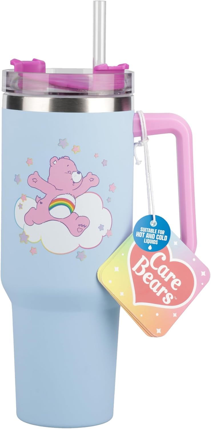 Paladone Care Bears 1.2L Blue Insulated Cup and Straw, Officially Licensed Quencher Bottle with Handle for Water, Iced Tea, Coffee, Cute Pop Culture Collectible for Fans - Image 3