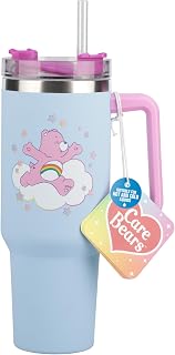 Paladone Glücksbärchis Thermobecher und Strohhalm, 1,2 l, blau, offiziell lizenzierte Quencher-Flasche mit Griff für Wasser, Eistee, Kaffee, süßes Popkultur-Sammlerstück für Fans
