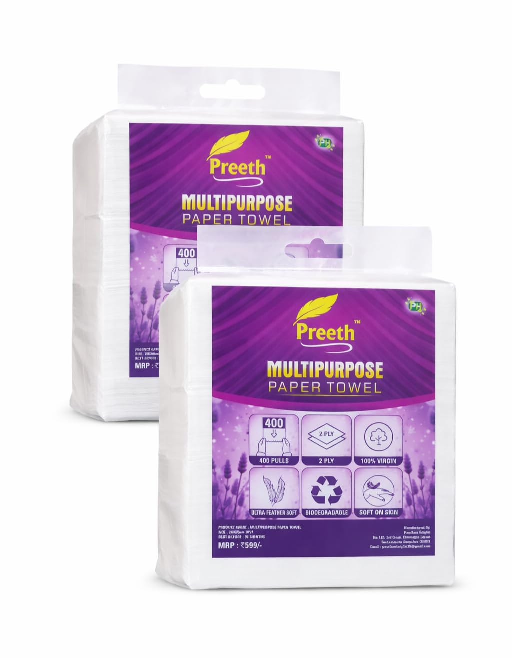 2ply Multipurpose Paper Towel, M-Fold Tissue, 2 Ply, 400 Pulls, 100% Virgin, Ultra Feather Soft, Kitchen Towel, M Fold Kitchen Tissue Paper Roll - Pack of 2-image-16