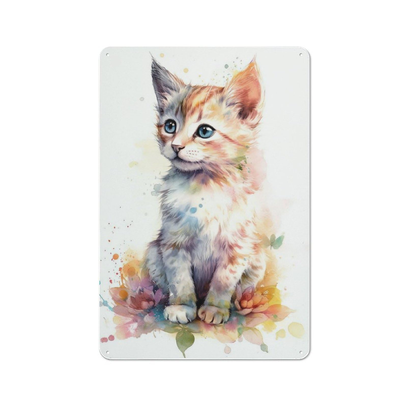 Junmoney Watercolor Manx Cat Kitten Vintage-Inspired Tin Sign 30X20cm For Café Or Restaurant, For Cooler-Month Interiors With Vintage Character