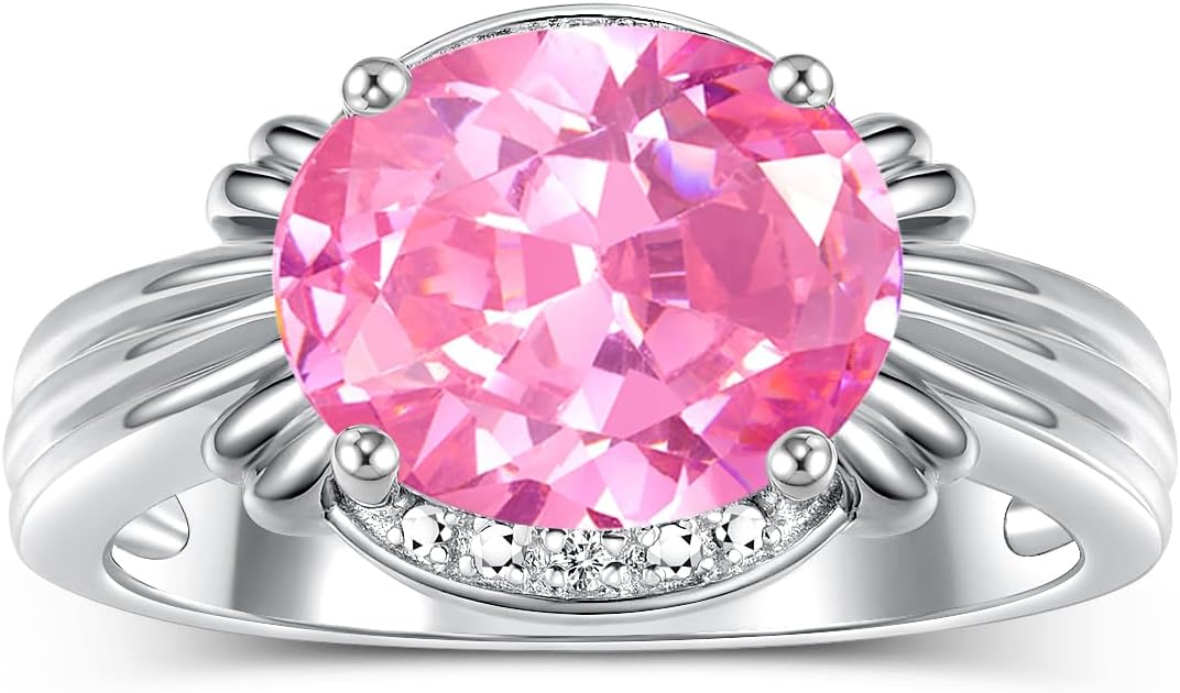 Rylos Ring with 12X10MM Gemstone & Diamonds – Striking Ring for Middle or Pointer Finger – Exquisite Jewelry for Women in Sterling Silver – Available in Sizes 5-13