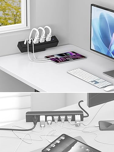 Miniatura 8 de Regleta de alimentación con abrazadera de escritorio con puertos USB-C y USB A de 65 W, 3 salidas de CA, estación de carga de montaje en el borde de