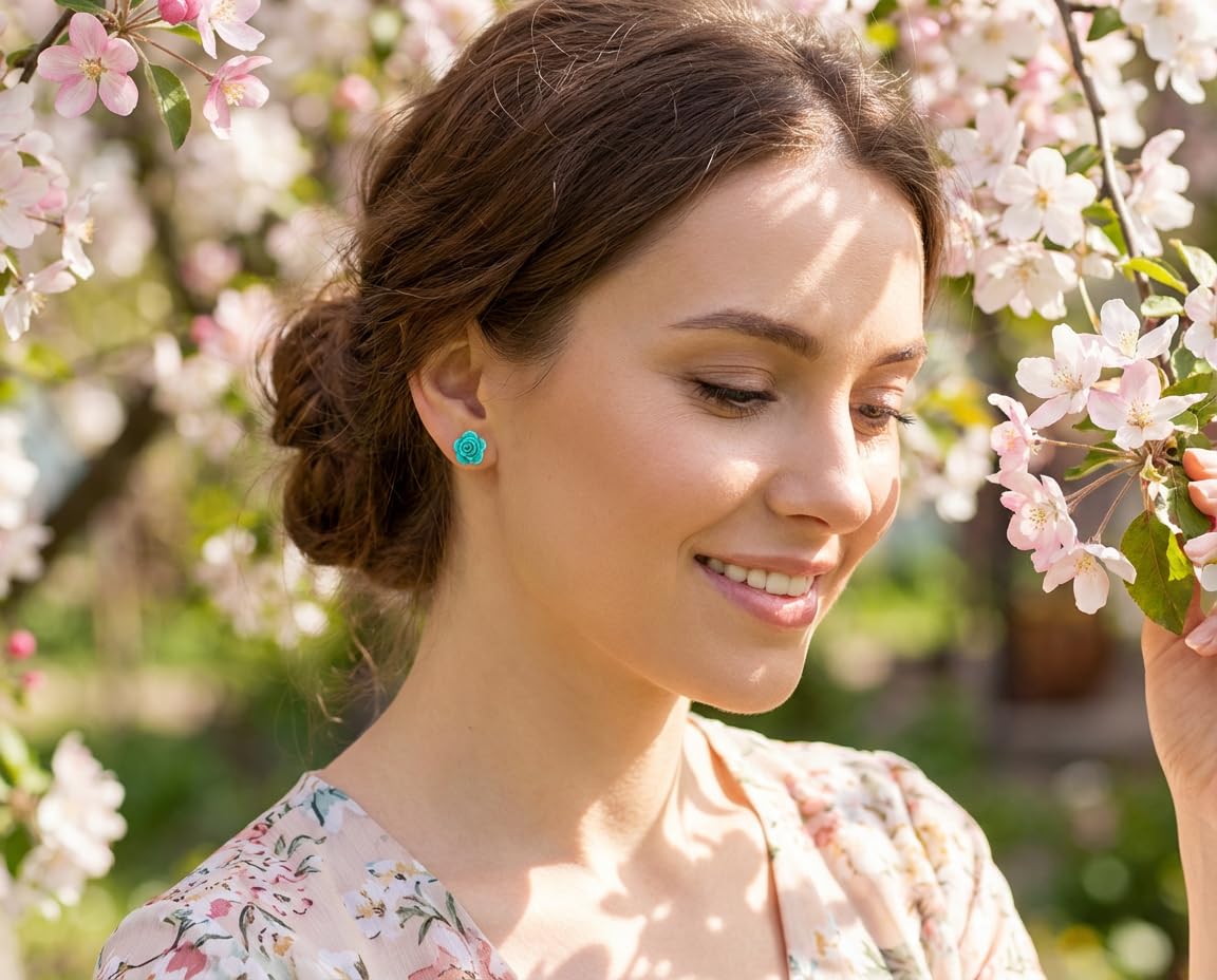 Pendientes De Botón De Rosa De Flores En Relieve 3D En Tonos Románticos Delicados De Rosa Azul Amarillo Verde Negro Morado Blanco Y Rojo De 10 MM Para Mujeres Adolescentes Ligeros