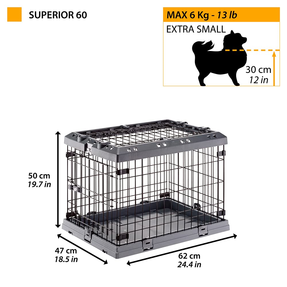 Ferplast Hundekäfig Superior 60 Zusammenklappbarer Käfig für sehr kleine Hunde, 62 x 47 x h 50 cm.
