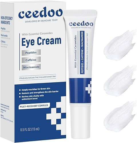 Eye Cream for Wrinkles, Fine Lines & Crows Feet - With Ceramides, Peptides + Caffeine + Niacinamide - Anti Aging Skin Renewing Under Eye Cream for Men and Women, 0.5 Oz