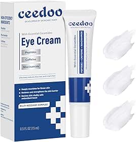 Creme para os olhos para rugas, linhas finas e pés de galinha - com ceramidas, peptídeos + cafeína + niacinamida - creme antienvelhecimento para renovação da pele sob os olhos para homens e