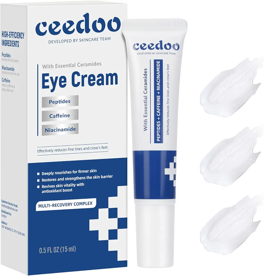 Creme para os olhos para rugas, linhas finas e pés de galinha - com ceramidas, peptídeos + cafeína + niacinamida - creme antienvelhecimento para renovação da pele sob os olhos para homens e