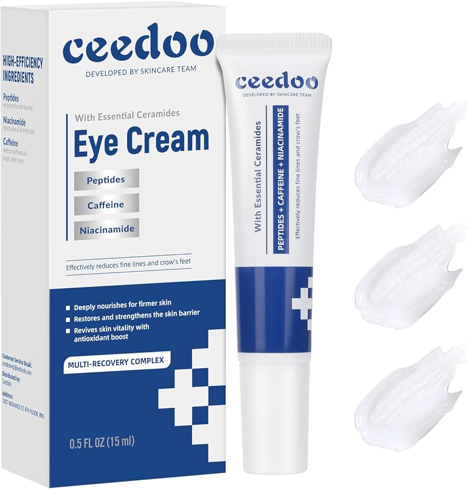 Creme para os olhos para rugas, linhas finas e pés de galinha - com ceramidas, peptídeos + cafeína + niacinamida - creme antienvelhecimento para renovação da pele sob os olhos para homens e