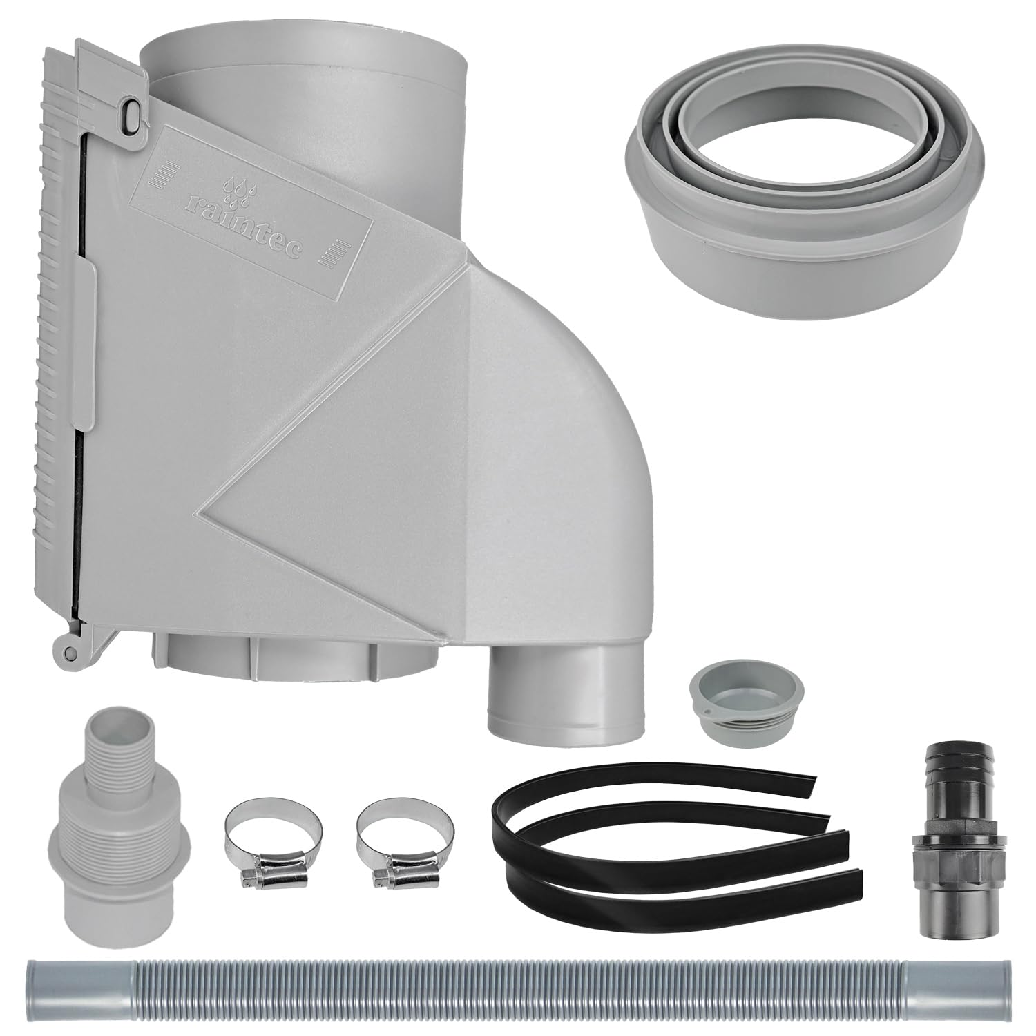 Regensammler Regenfilter Fallrohrfilter Füllautomat Regenwasserfilter Regenwassersammler f. Regentonne, Regenfass, hoher wirkungsgrad mit komplettem Anschluss-und Verbindungs-Set (Grau)