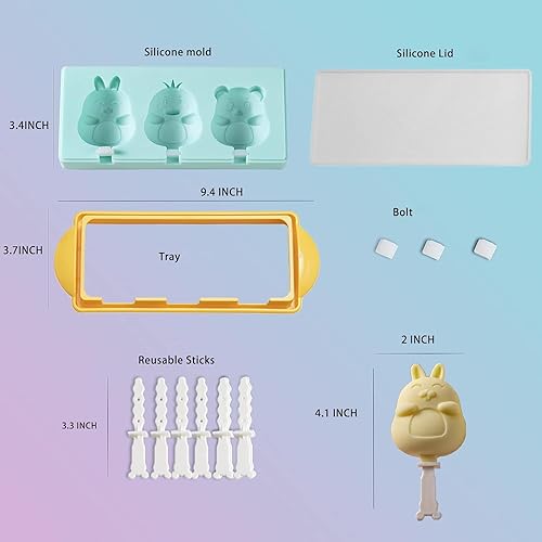 Miniatura 3 de Moldes para paletas de hielo, moldes de silicona con 3 cavidades, molde para helados, animales y frutas, pastel de frutas, molde para hacer paletas