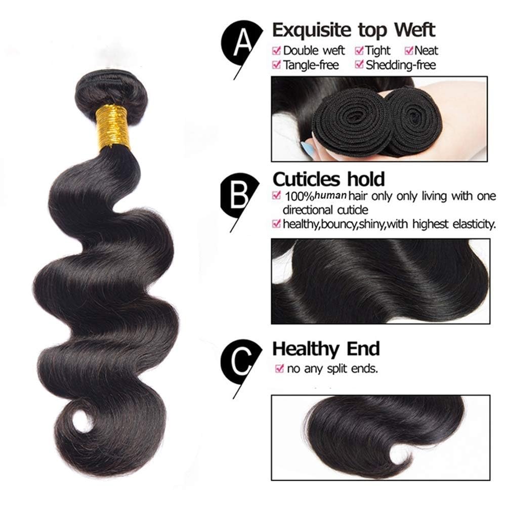 Tissage brésilien Remy ondulé avec fermeture en cheveux humains, lot de 3, avec raie libre 10x10, dentelle suisse, couleur naturelle(28 28 28 Closure20)