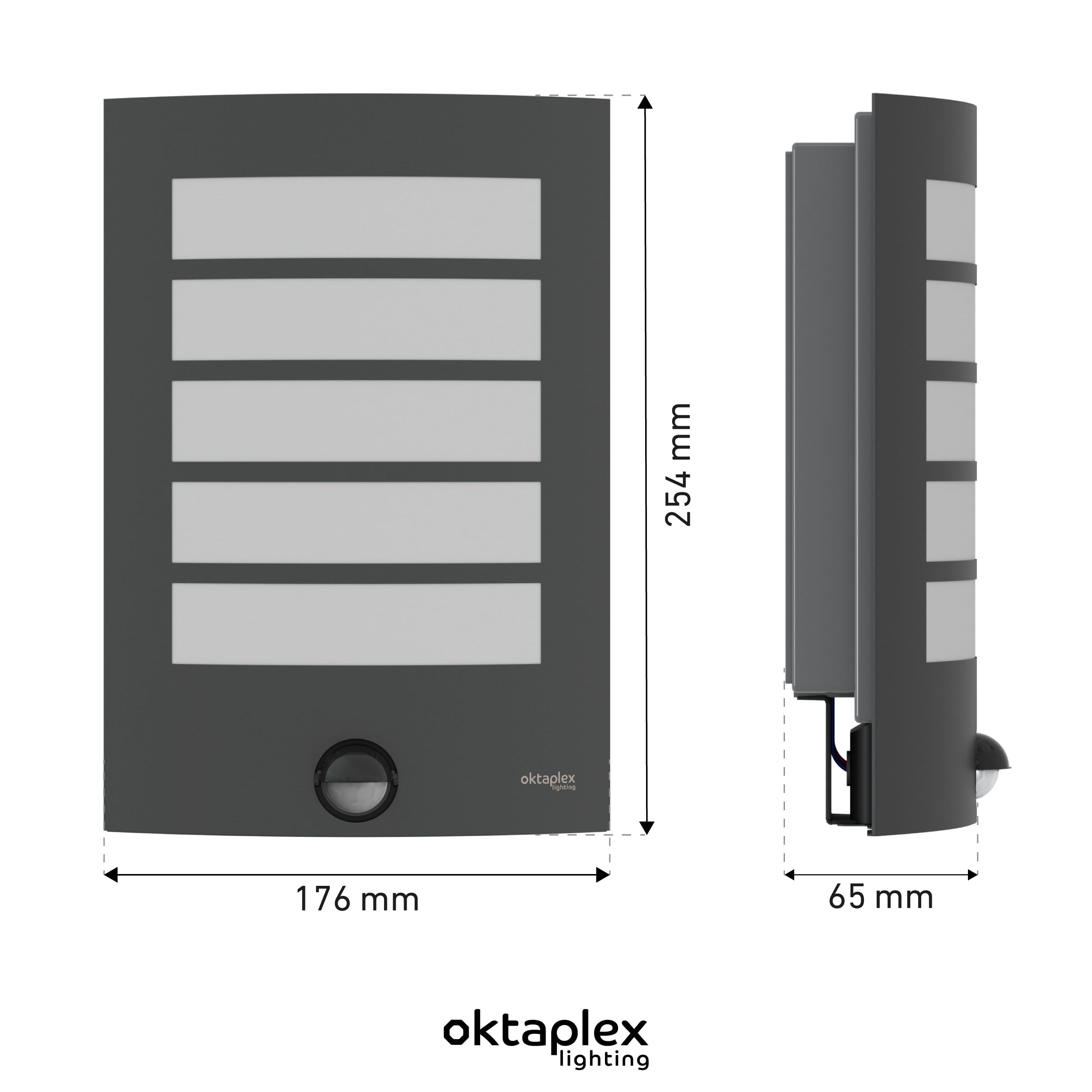 Oktaplex Alto Aussenlampe mit Bewgungsmelder E27 Fassung Wandleuchte IP44 anthrazit 230V Außenleuchte mit Bewegungsmelder 7 Meter Reichweite