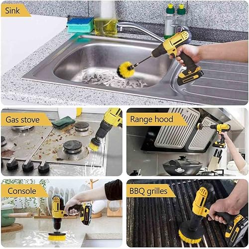 Miniatura 5 de Juego de 3 cepillos de taladro para detalles de automóvil, cerdas suaves, juego de cepillos para limpiar automóviles, barcos, asientos, alfombras,