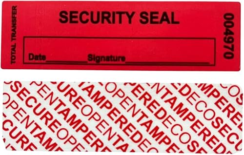 USPACKSMART - Adhesivosetiquetassellos de seguridad de transferencia total de 1 x 3.35 pulgadas, color rojo, con números secuenciales, para