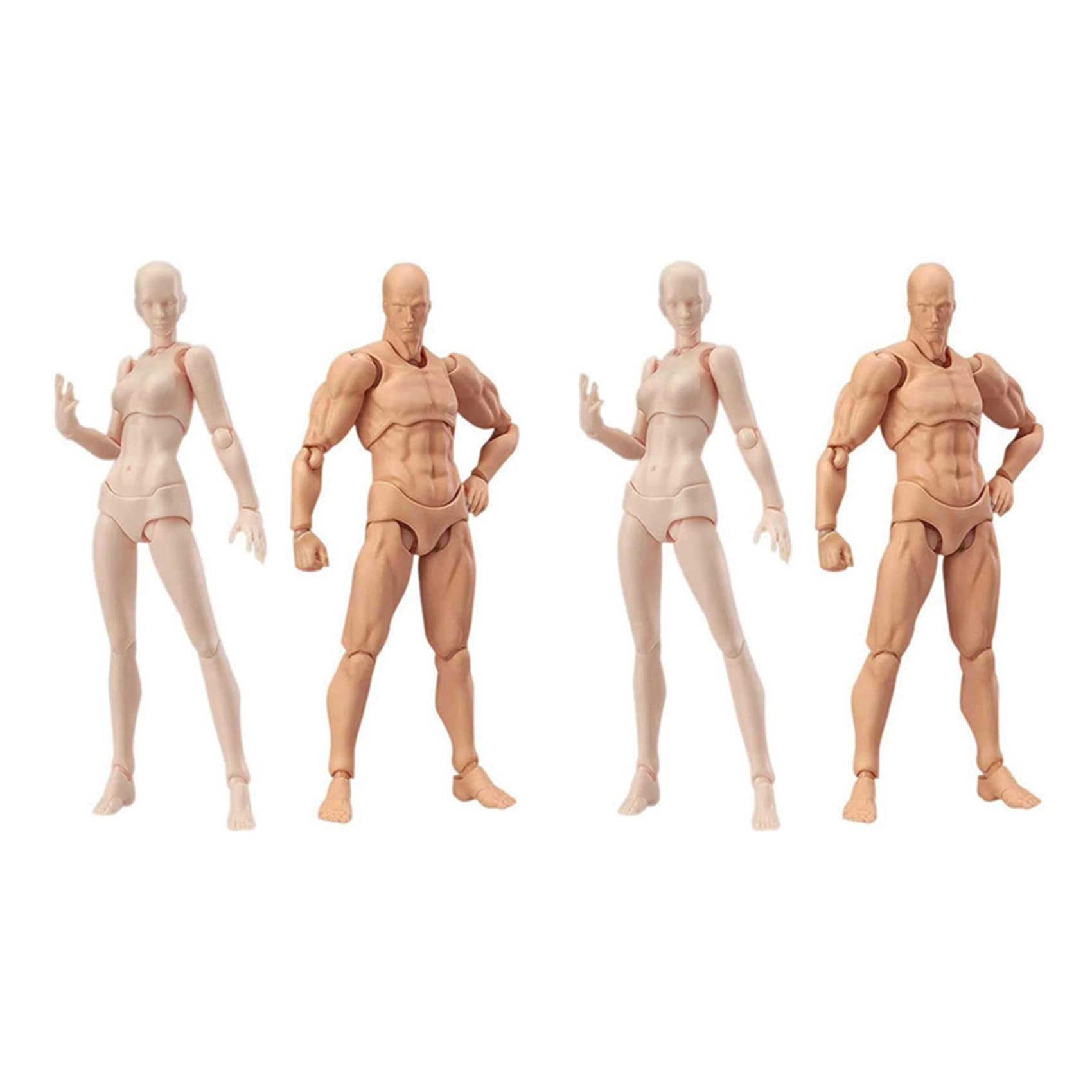 Wuden 2X Body Doll, Artists Manikin Blockhead Jointed Mannequin Drawing Figures Male+Female Set (Skin Color)