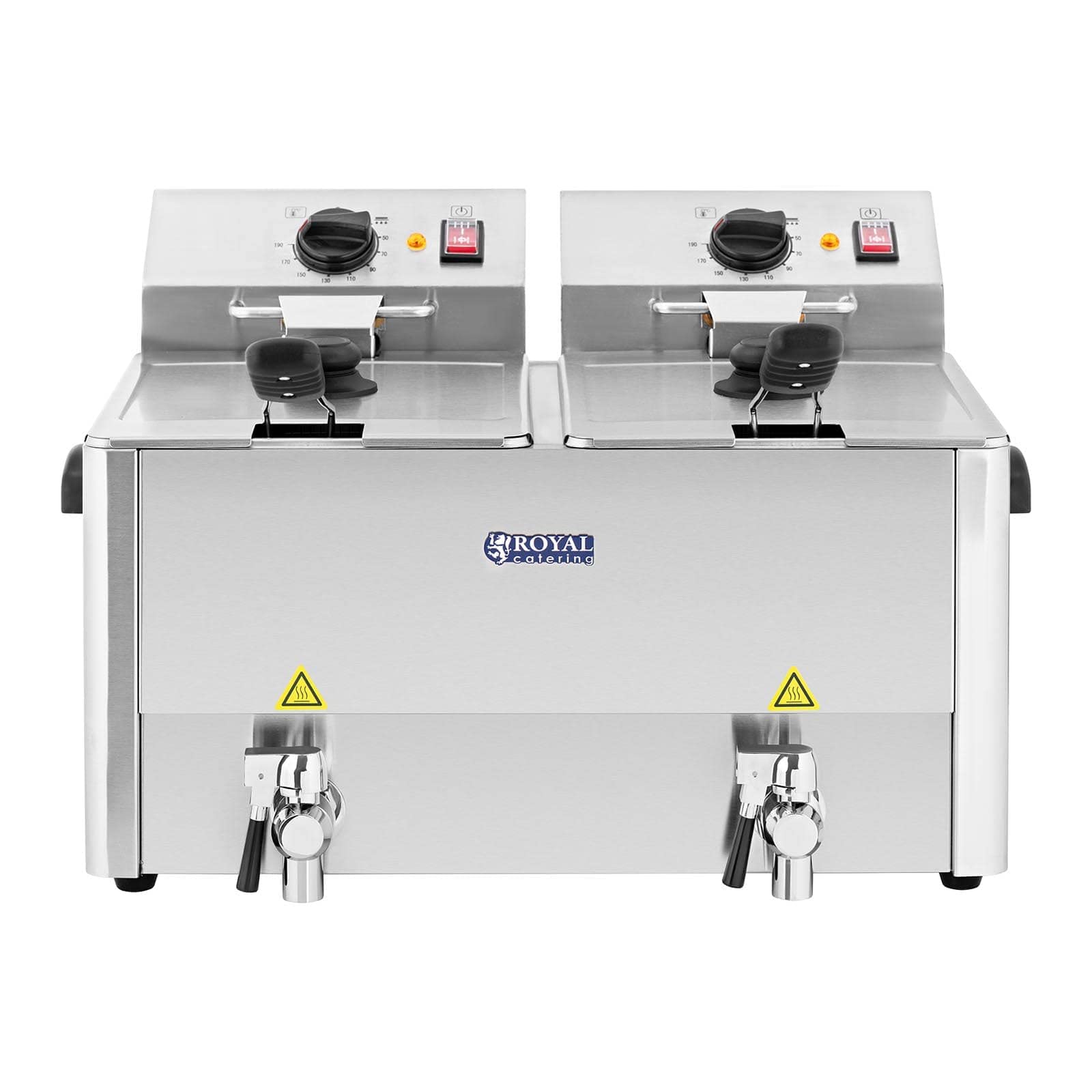 Royal Catering RCEF 13D-EGO Friggitrice Professionale Friggitrice Elettrica Doppia (2 x 13 L, 2 x 3250 W, 230 V, Termostato E.G.O., Rubinetto di scarico, Acciaio Inox)