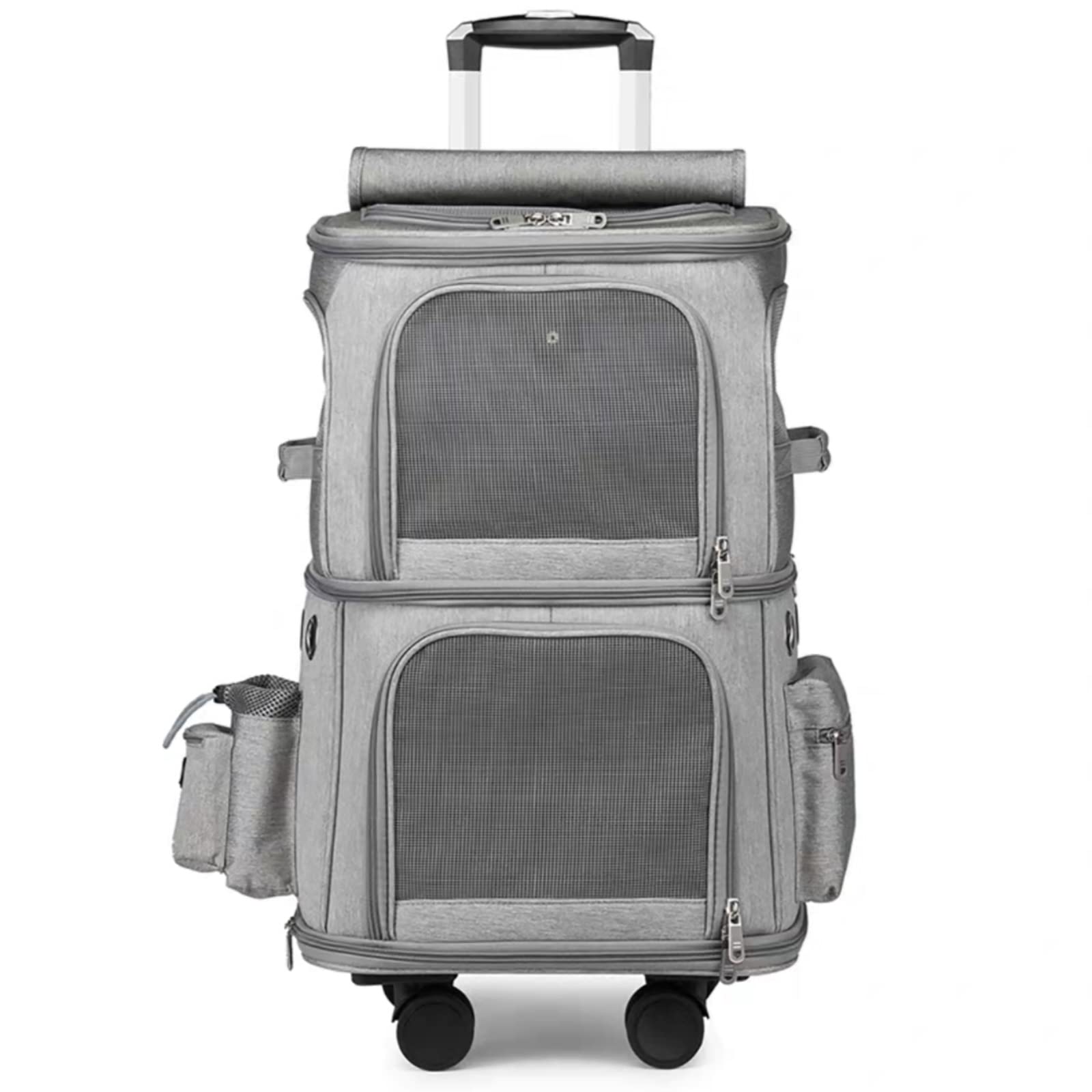 ZYLEDW Cat Carrier, Cat Carrier for 2 Cats, Large Space Double Compartment, Pet Trolley Case with Wheels (Color : Gray)
