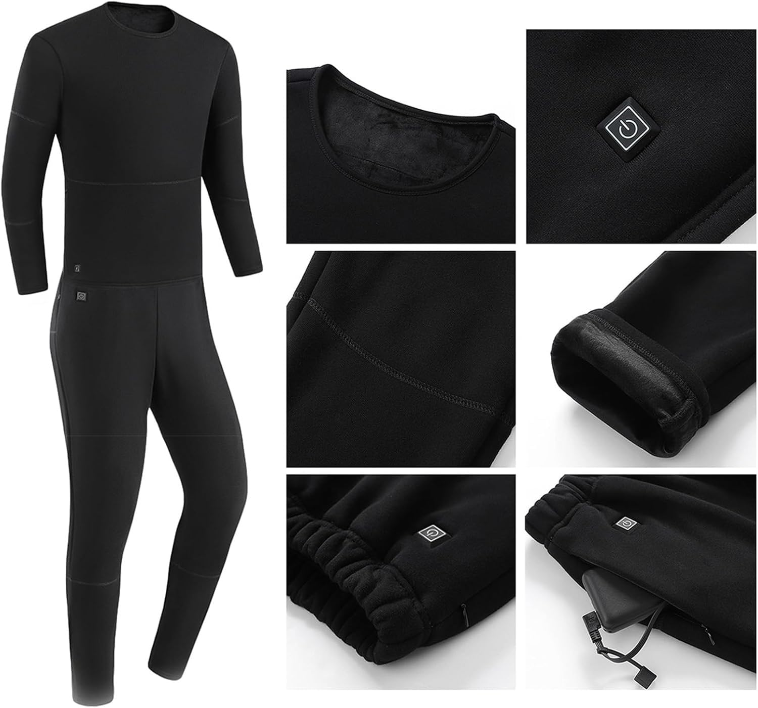 Elektrycznie podgrzewana bielizna, Męska/kobieca podgrzewana bielizna termoaktywna Electrothermal Top & Bottom Washable Elektryczna bielizna termoaktywna z 3-stopniową regulacją temperatury(Women's su