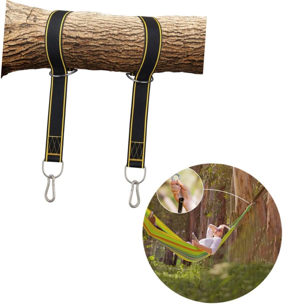 2 Pack Hammock Tree Straps Nylon with Carabiner Hooks 5x150cm | Black Pair, Scratch Resistant and Lightweight, for Camping Emergencies and Package Binding