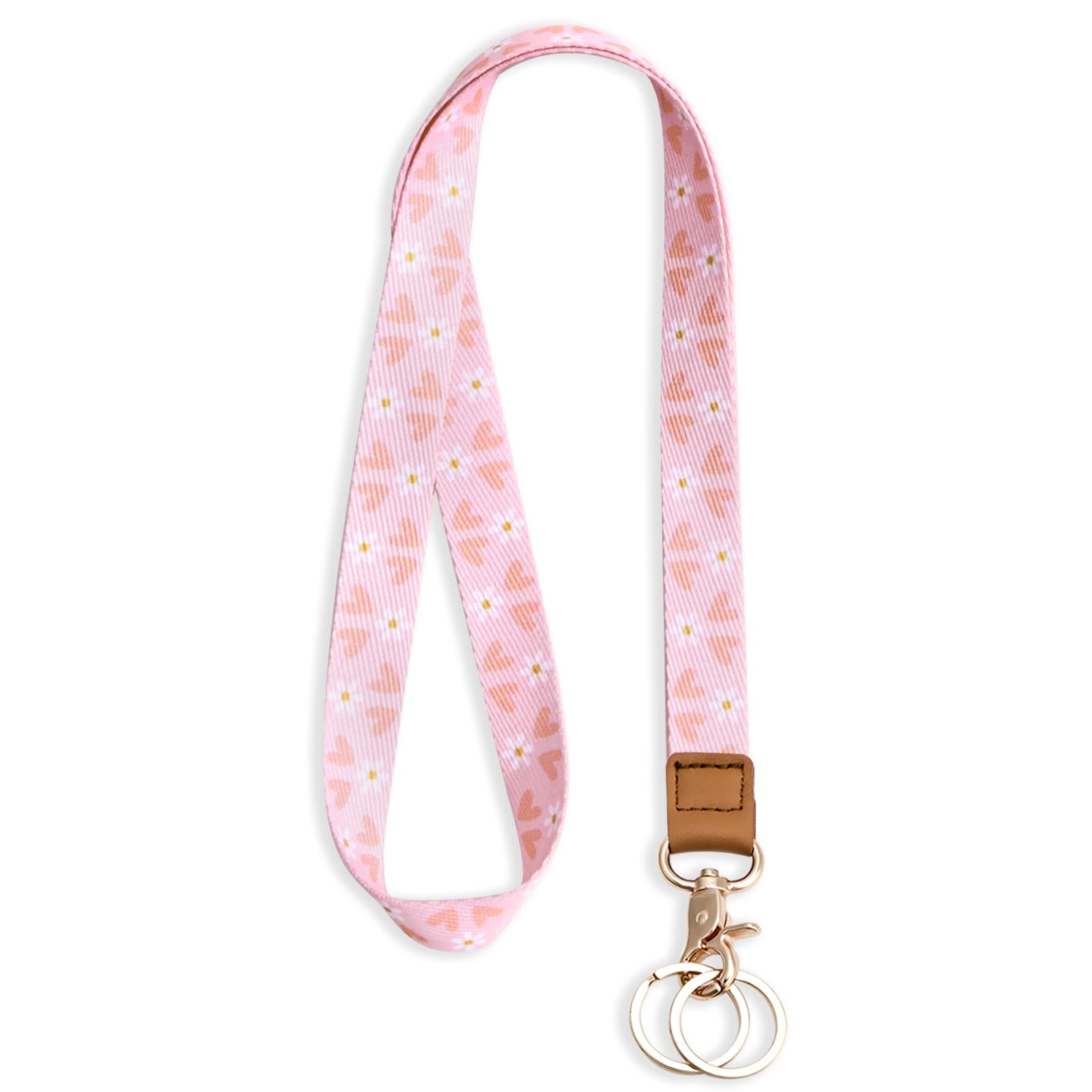 Knagsfa Lanyards for ID Badges, Neck Lanyards for Keys with Metal Hook, Cute Keychain Lanyard for Women, Pink Heart Flower — image 1