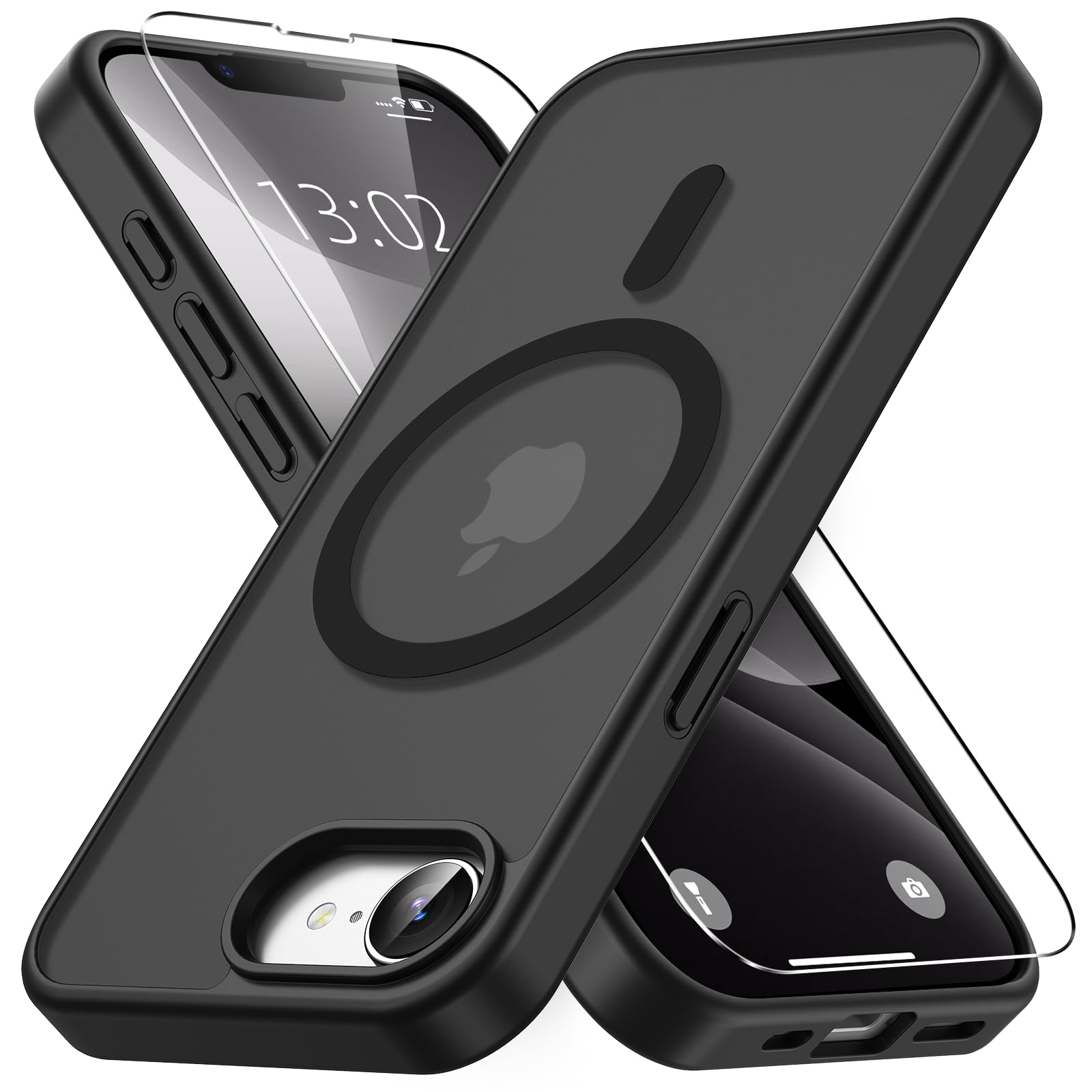 Vansdon Cover Magnetica per iPhone 16e /iPhone 17e con 1 Pezzi Vetro Temperato, Compatibile con Magsafe, Protezione anticaduta di livello militare, Custodia Traslucida Opaca Sottile Antiurto-Nero