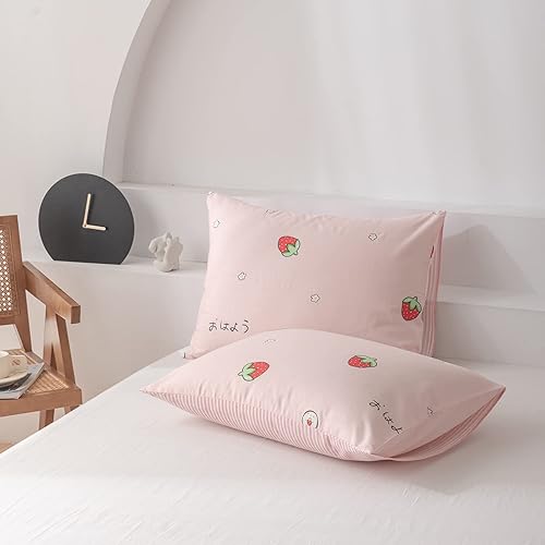 Miniatura 3 de DREAMINGO Juego de funda de edredón de fresa para niñas, juego de ropa de cama de algodón kawaii, decoración de habitación, estilo japonés, para