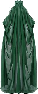 Women Vintage Embroidered Wedding Long Chiffon Cape Stand Collar Off Shoulder Bridal Veil Cloak Halter Capelets