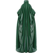 Women Vintage Embroidered Wedding Long Chiffon Cape Stand Collar Off Shoulder Bridal Veil Cloak Halter Capelets