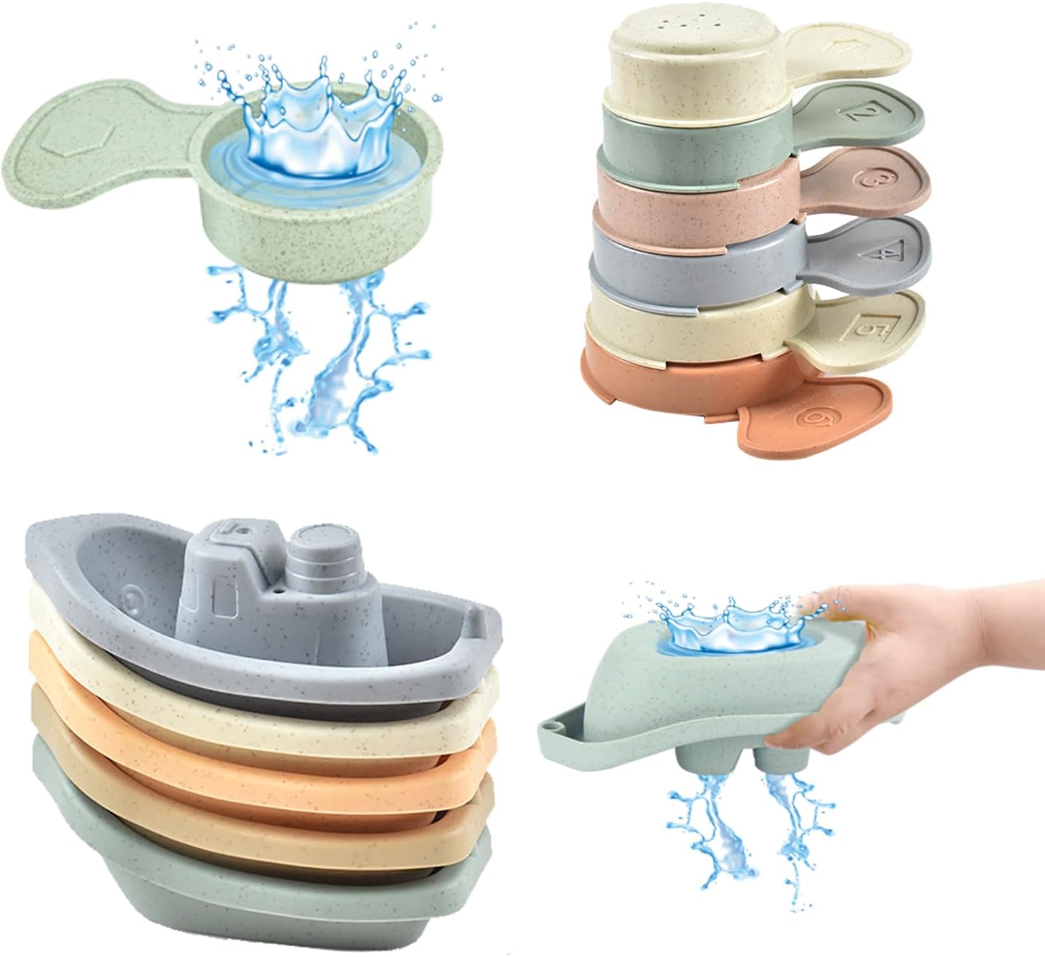 Cosaway Toddler Bath Toys, Nautical Themed, ABS Material, Age 1-3, Pastel Blue & Yellow, 11 Count