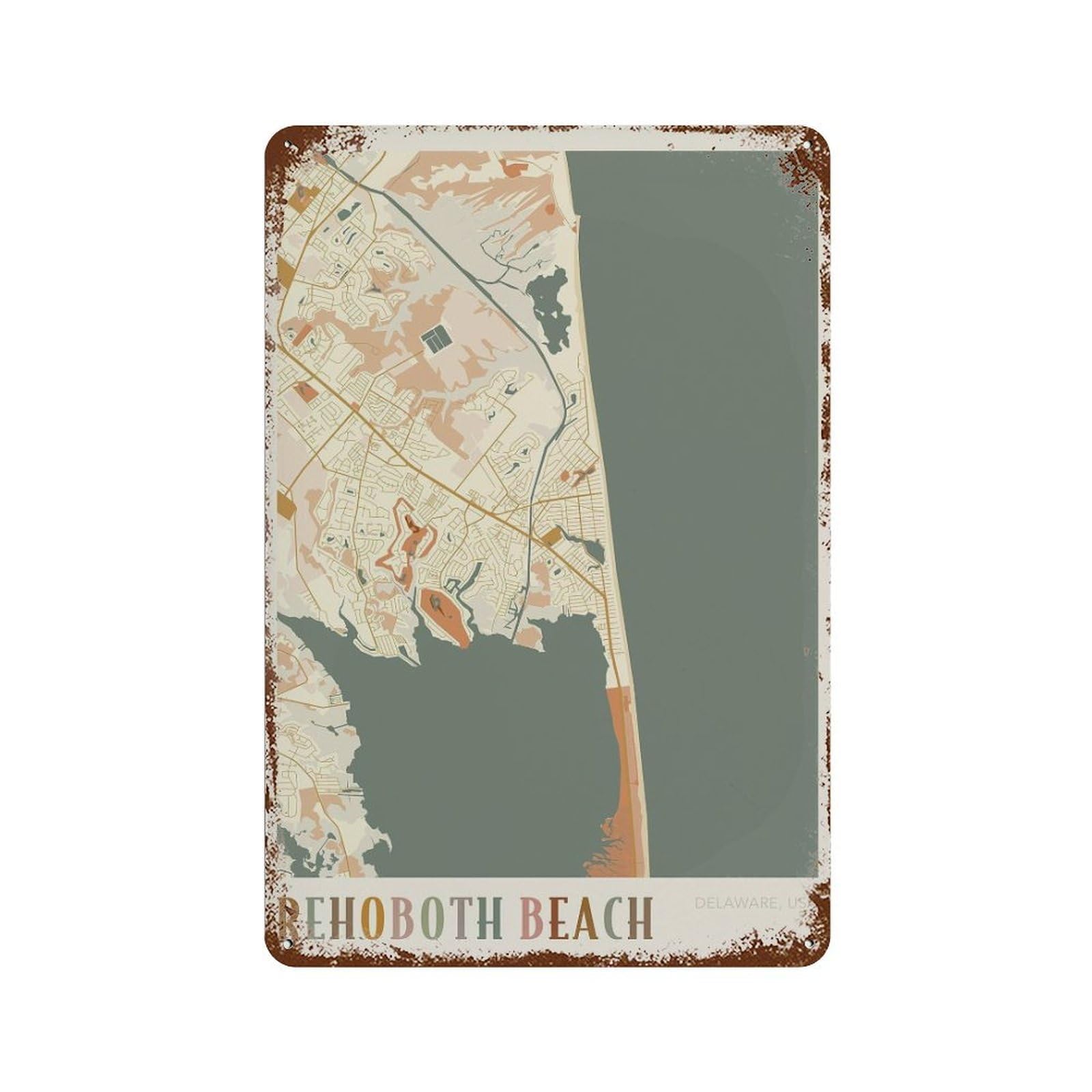 xiaoxiaoshen Rehoboth Beach Map Delaware Travel Gift Boho Wall Decor Art Metal Tin Poster Modern Home Decor Art Home Bar Shop Decorations Vintage Sign 30x20cm