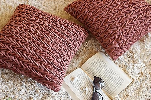 Image of Monstera Hut Corded Wavy Suede Rusty Pink Cushion Cover Pack of 1, (Cushion Cover 16x16inch) (40.6 x 40.6 cm)