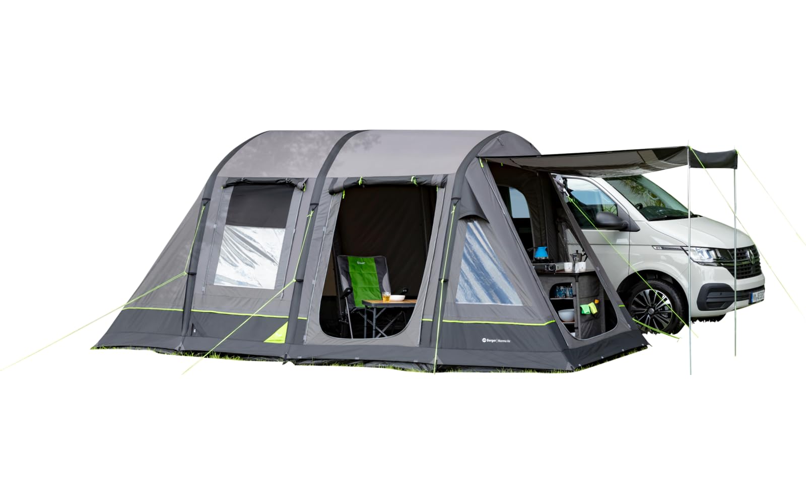 BERGER Morena Air Busvorzelt | Camping Autozelt mit Stehhöhe | Wohnmobil Vorzelt für zusätzlichen Wohnraum, aufblasbar mit eingenähtem Boden | Rahmenlose Konstruktion, Anbauhöhe 180–220 cm