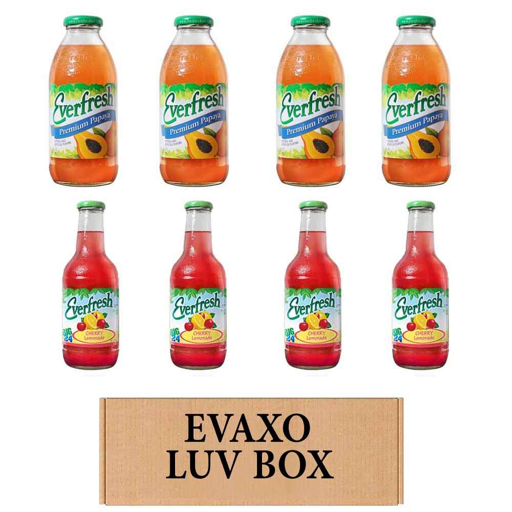 LUV BOX- variety Everfresh Juice 24 oz. pack of 8 , Everfresh Premium Papaya , Everfresh Cherry Lemonade .by evaxo