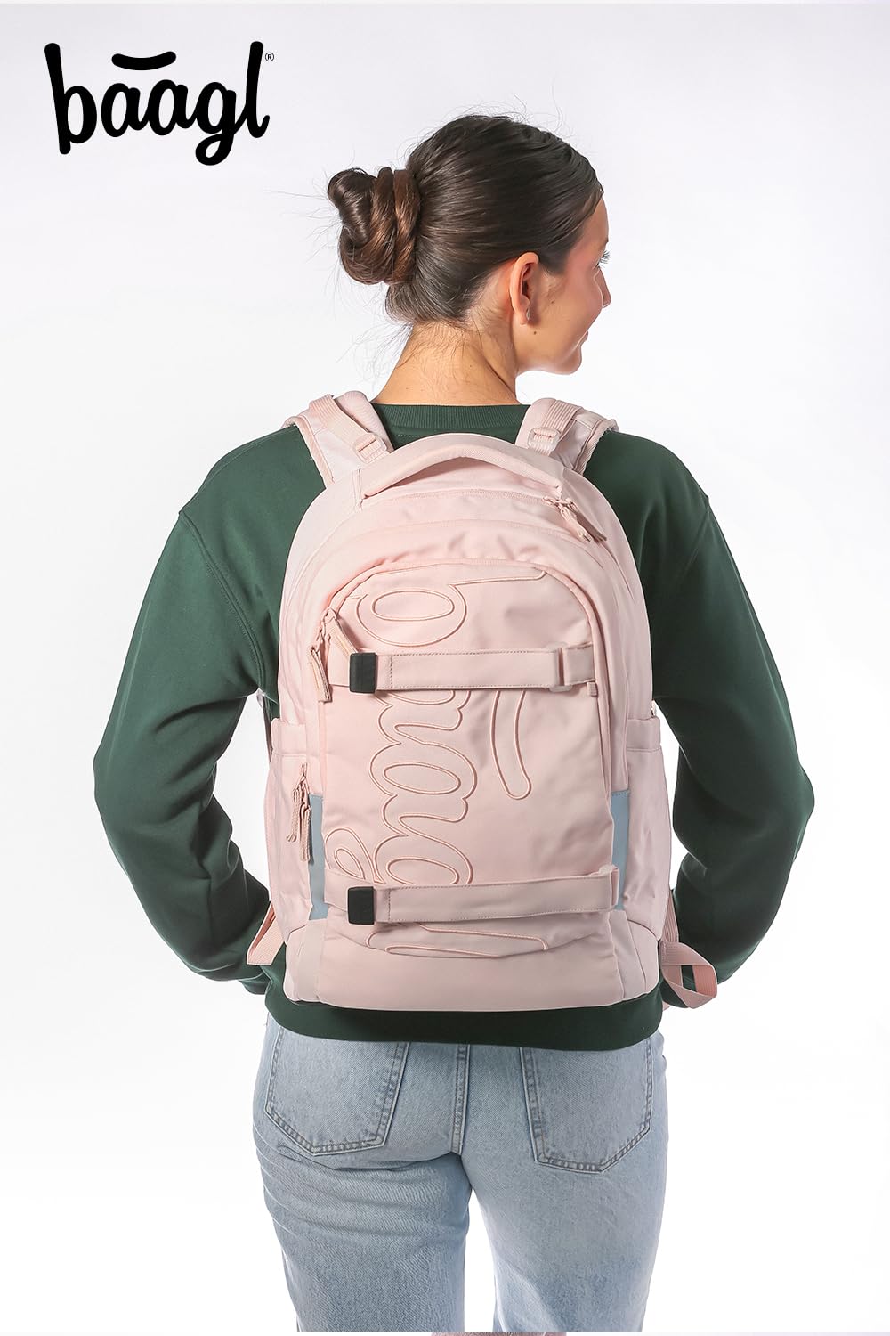 Baagl Schulrucksack Set Jungen Mädchen Teenager 3 Teilig, Skateboard Rucksack Skate MAX, Schultasche ab 3. Klasse, Grundschule Ranzen mit Brustgurt, Ergonomischer Schulranzen, 30 l (Creamy)