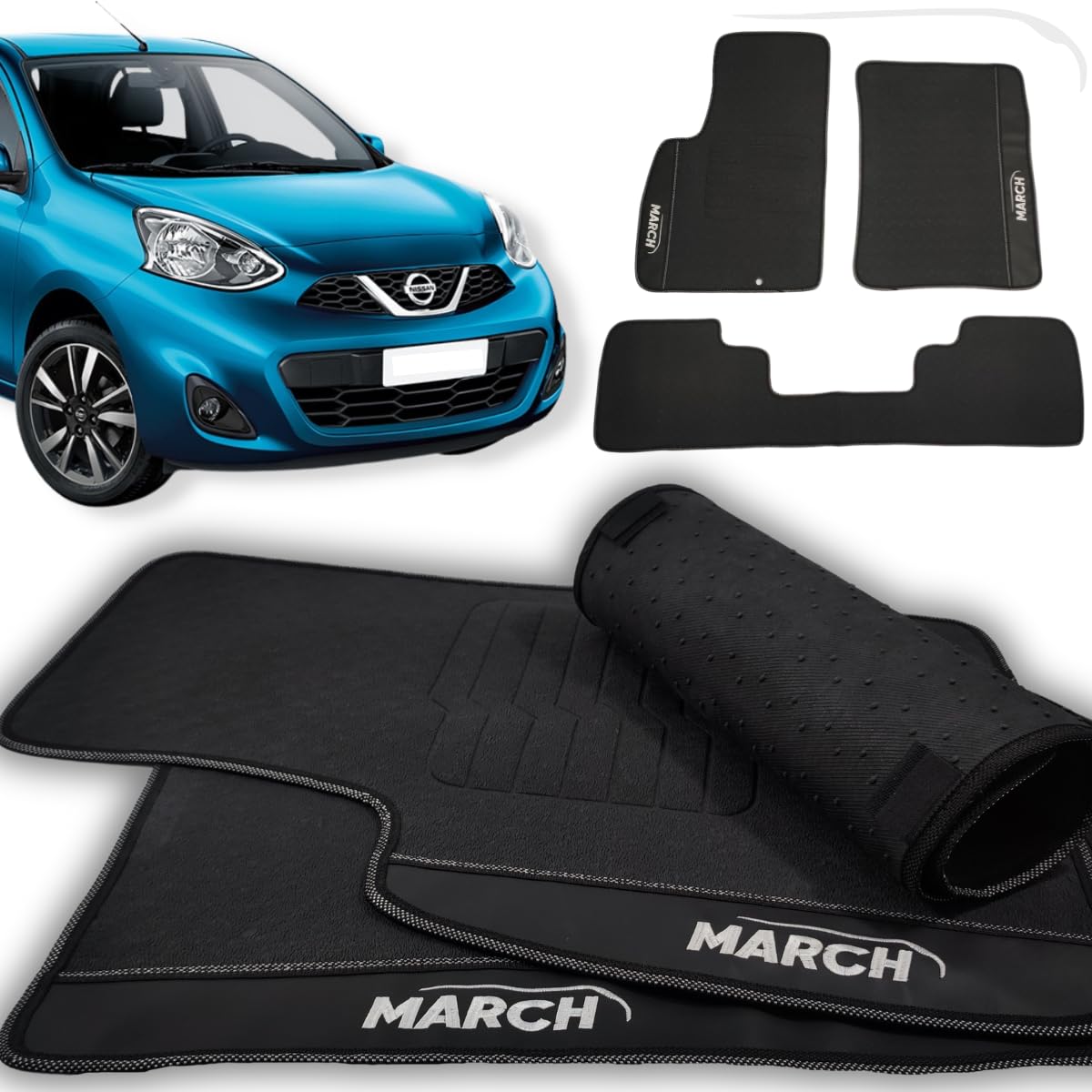 Jogo de Tapetes Automotivos Emborrachados para March 2011-2012 - 2013-2014 - 2015-03 peças