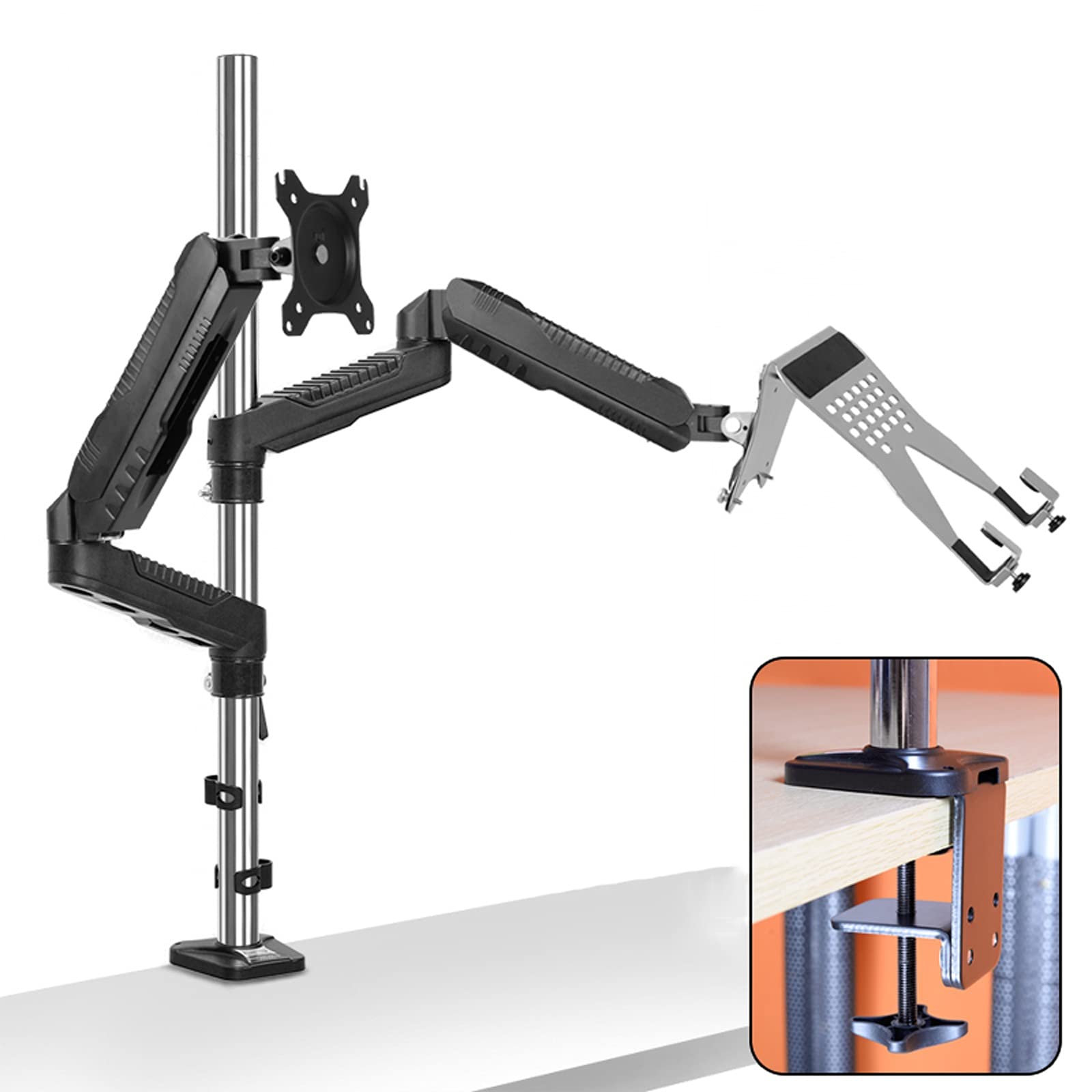 Aioneer Monitor Desk Mount Monitor And Laptop Mount 2-In-1 Adjustable Dual Arm Desk Mounts Column Type Dual Monitor Stand Arm, Mount 75/100Mm With C Clamp Computer Monitor Stand -B-Column 70CM